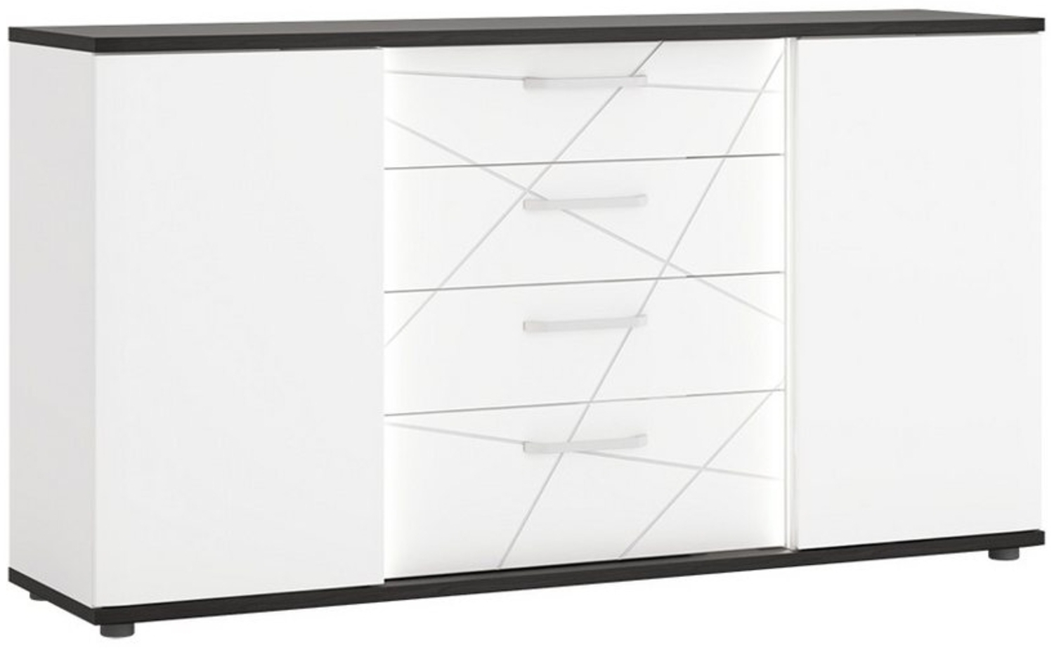 Lomadox Sideboard VISALIA-129, Kommode 161cm, in weiß Hochglanz mit Eiche schwarz Bild 1