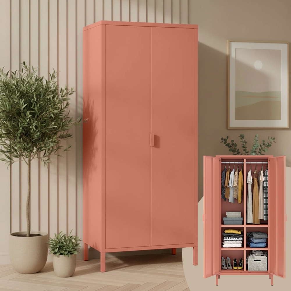 skølm 'Ituri' Kleiderschrank, Metall, 170x45x80 cm, terrakotta, Garderobe mit 4 Fächern und 2 Kleiderstangen Bild 1