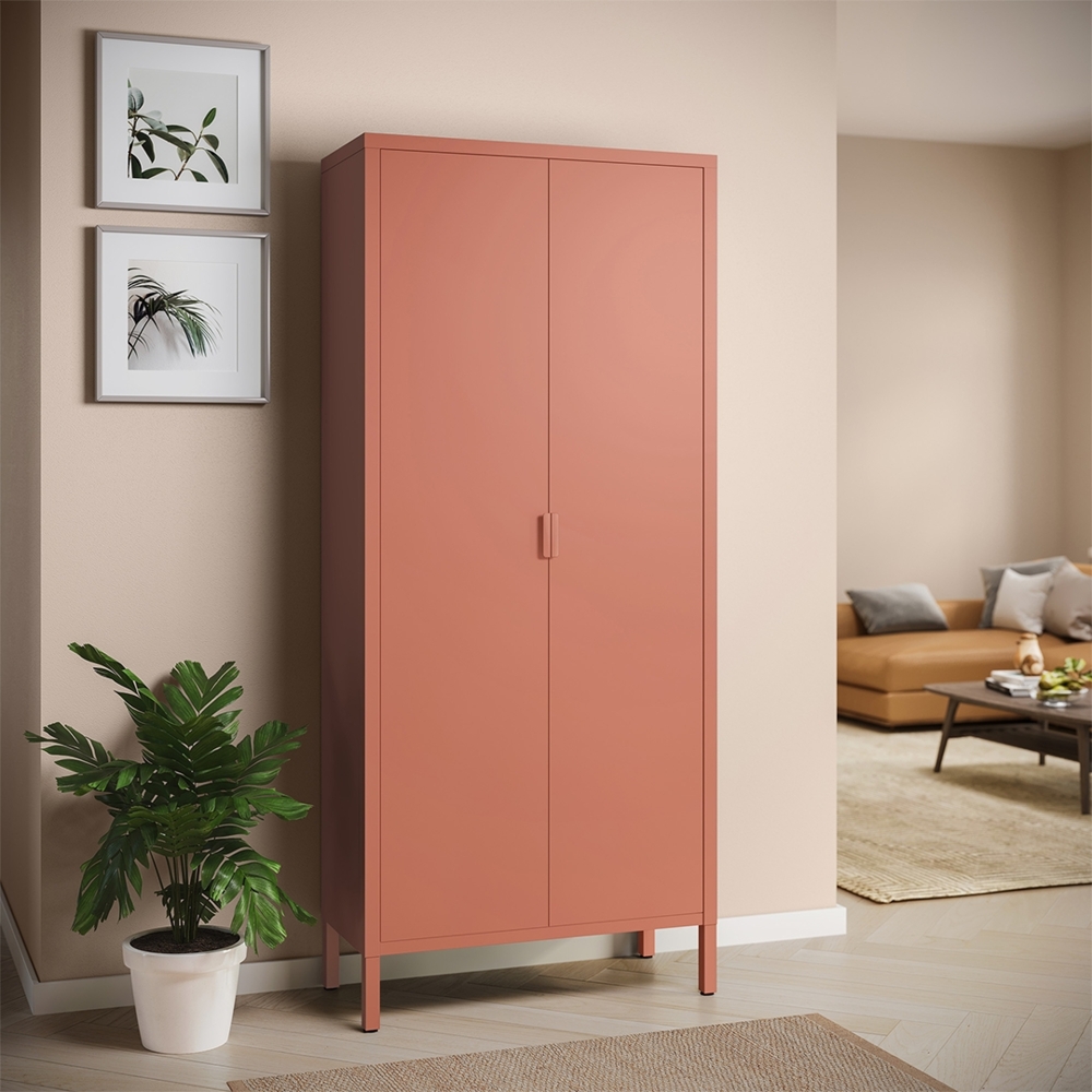 skølm 'Ituri' Kleiderschrank, Metall, 170x45x80 cm, terrakotta, Garderobe mit 4 Fächern und 2 Kleiderstangen Bild 1
