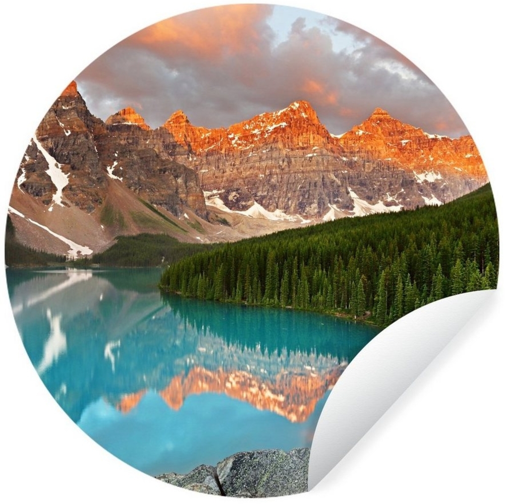 MuchoWow Wandsticker Nordamerikanischer Moränensee während eines Sonnenaufgangs in Kanada (1 St), Wandtattoo Selbstklebend, Wohnzimmer Deko Aufkleber, 30x30 cm Bild 1