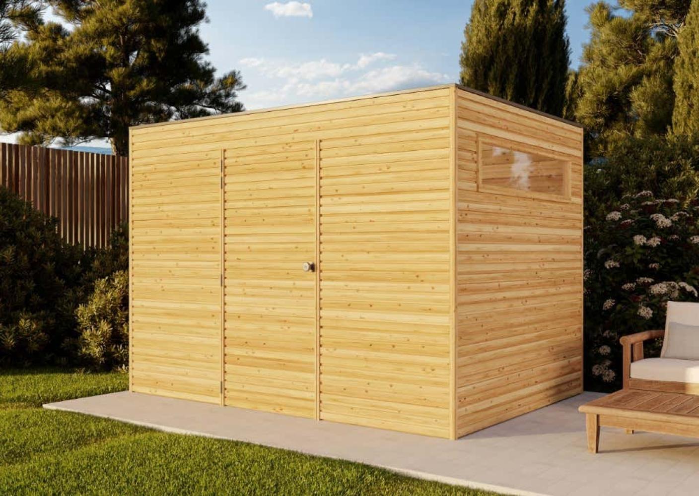 Alpholz Gerätehaus QB (optional mit Schleppdach Gartenhaus aus Holz in Grün Holzhaus mit 28 mm Wandstärke Blockbohlenhaus mit Montagematerial Bild 1