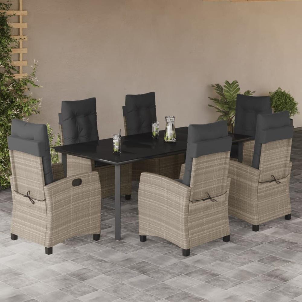 vidaXL 7-tlg. Garten-Essgruppe mit Kissen Hellgrau Poly Rattan 3212859 Bild 1