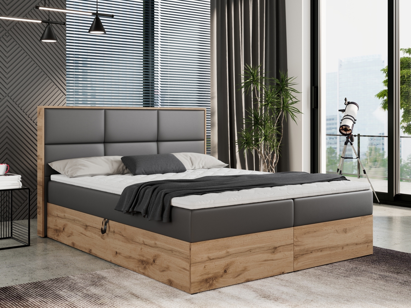 Boxspringbett mit Kopfteil und Topper, Polsterbett - ALBERO 2 - 120x200 cm - Dunkelgrau Kunstleder - H3 Bild 1