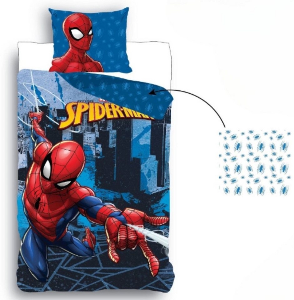 Wendebettwäsche in Blau Spiderman Bettwäsche - Abenteuer im Kinderzimmer 135x200 cm Bild 1