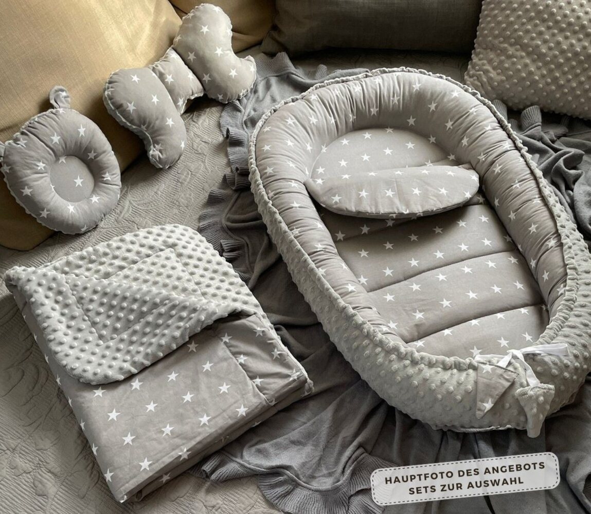 Loolay Bettnestchen MINKY/ Baumwolle BABYNEST Babykokon Geschenk Babyaustattung SETS, (MUSTER: Sterne GRAU/ MINKY Grau, SOLO oder im SETS, 1-tlg, PREMIUM BABYGESCHENK Neugeborene Nestchen, Babynestchen, Reisebett), LOOLAY® - 100% Europäische Stoffe und... Bild 1