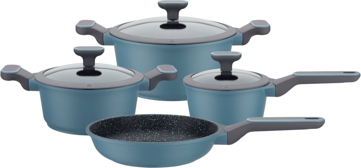 GSW Topf-Set Blue Granit, Aluminiumguss (Set, 7-tlg, Kochtopf 20/24 cm, 1 Stielkasserolle 16 cm, 1 Bratpfanne 24 cm), Induktion Bild 1