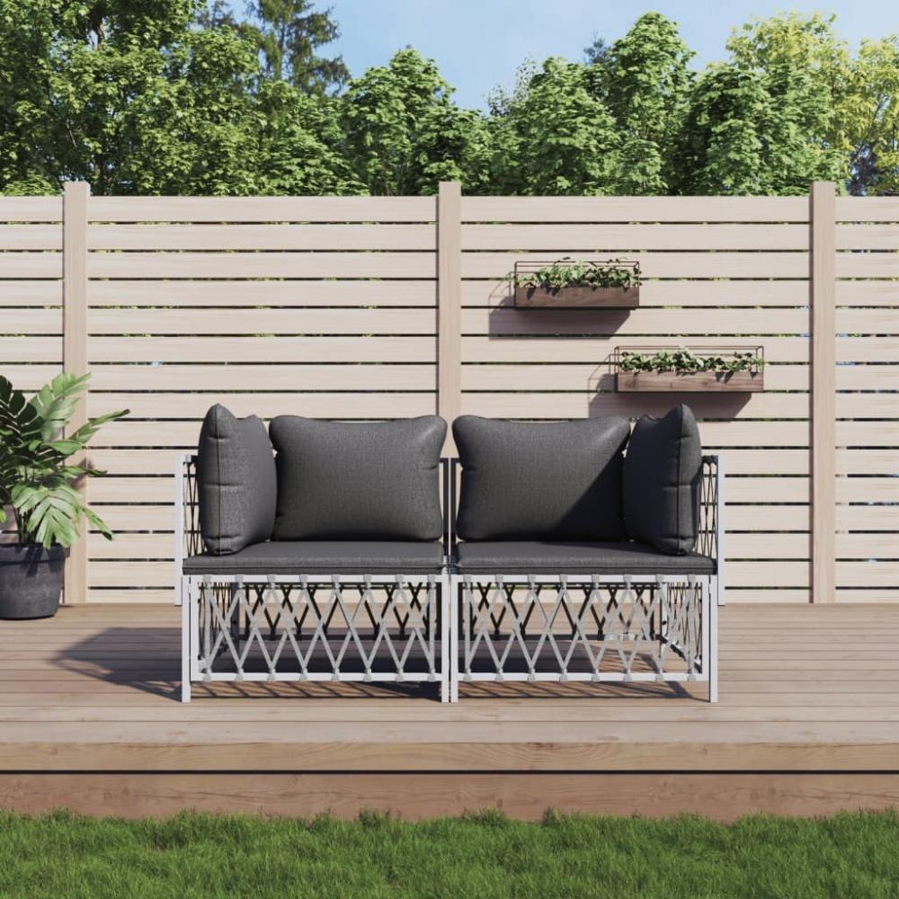 vidaXL 2-tlg. Garten-Lounge-Set mit Kissen Weiß Stahl Bild 1