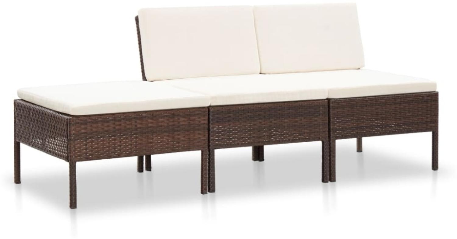 vidaXL 3-tlg. Garten-Lounge-Set mit Auflagen Poly Rattan Braun 48955 Bild 1