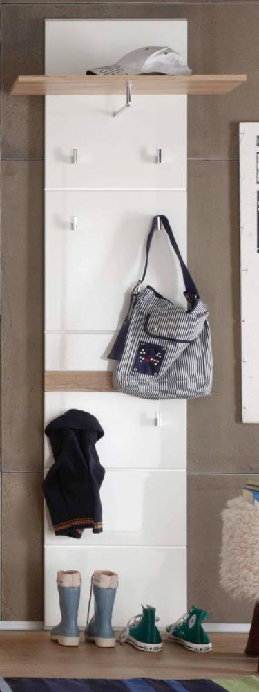 trendteam smart living Garderobe Gardrobenpaneel Set One, 60 x 195 x 25 cm in Eiche San Remo Hell (Nb. ), Absetzung Weiß Hochglanz mit Ablagefläche, sechs Garderobenhaken und Kleiderstange Bild 1