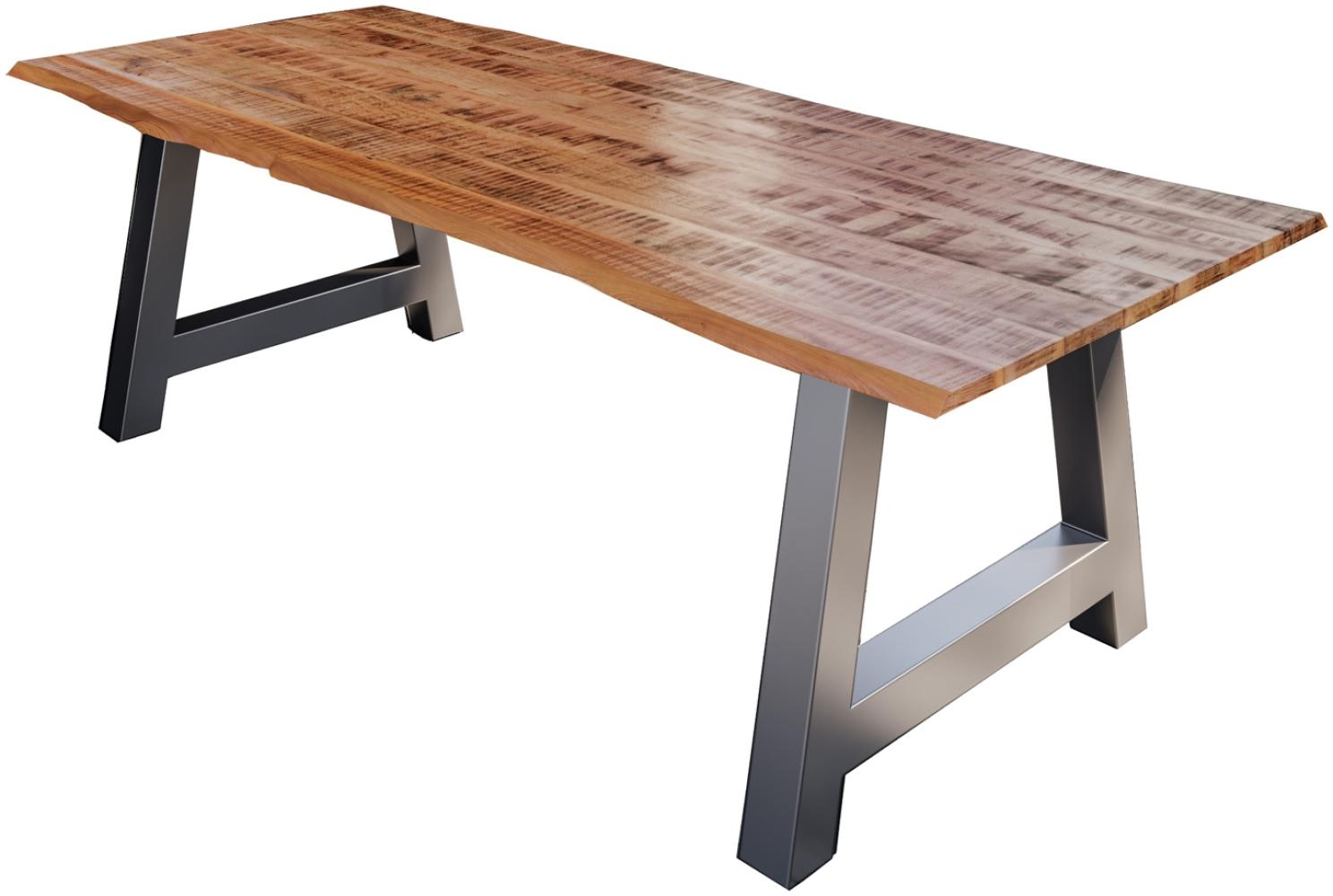 Mangobaum Massivholztisch A-Gestell silber 180x90 cm DORA 525713 Bild 1
