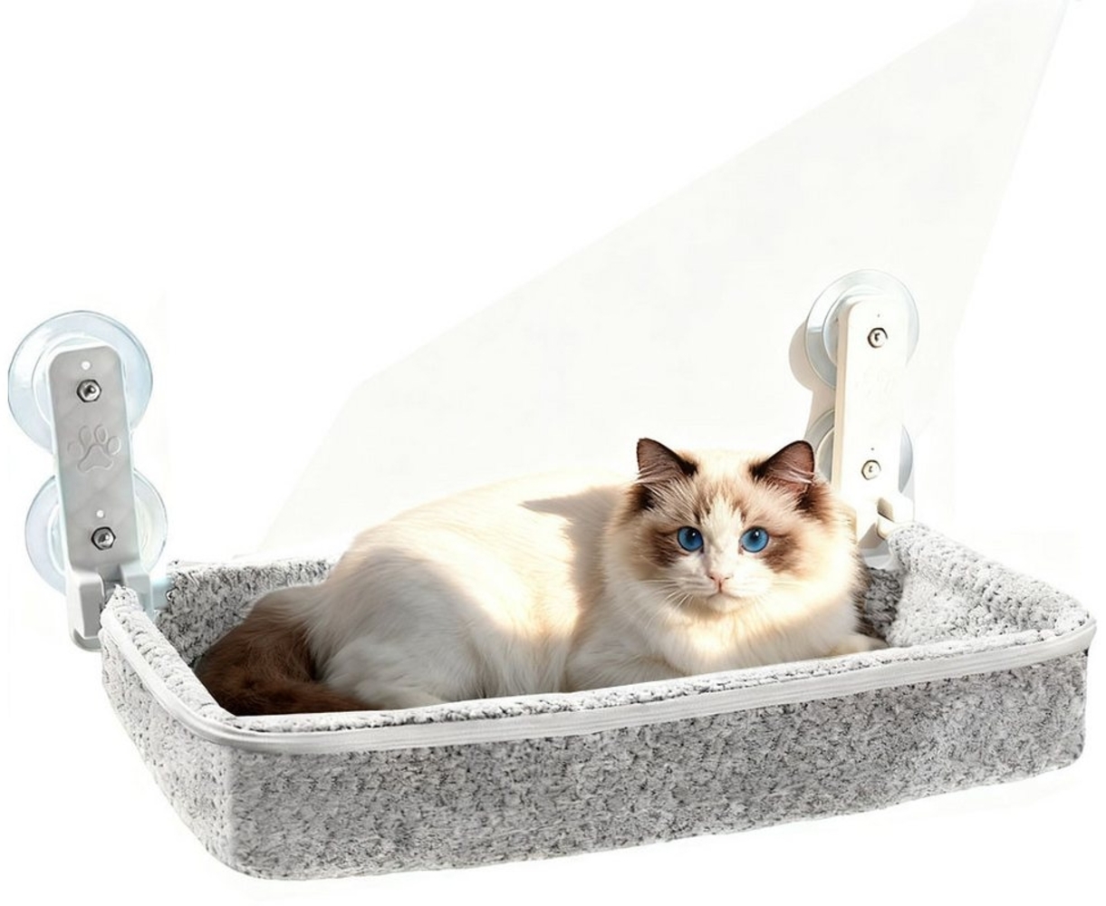 SURFOU Katzen-Hängematte Katzenfensterliege Katzen hängematte mit Saugnäpfen Fenster Katzenbett, 30*52*10cm, mit 4 stabilen Saugnäpfen. tragkraft bis 18 kg, abnehmbar Bild 1