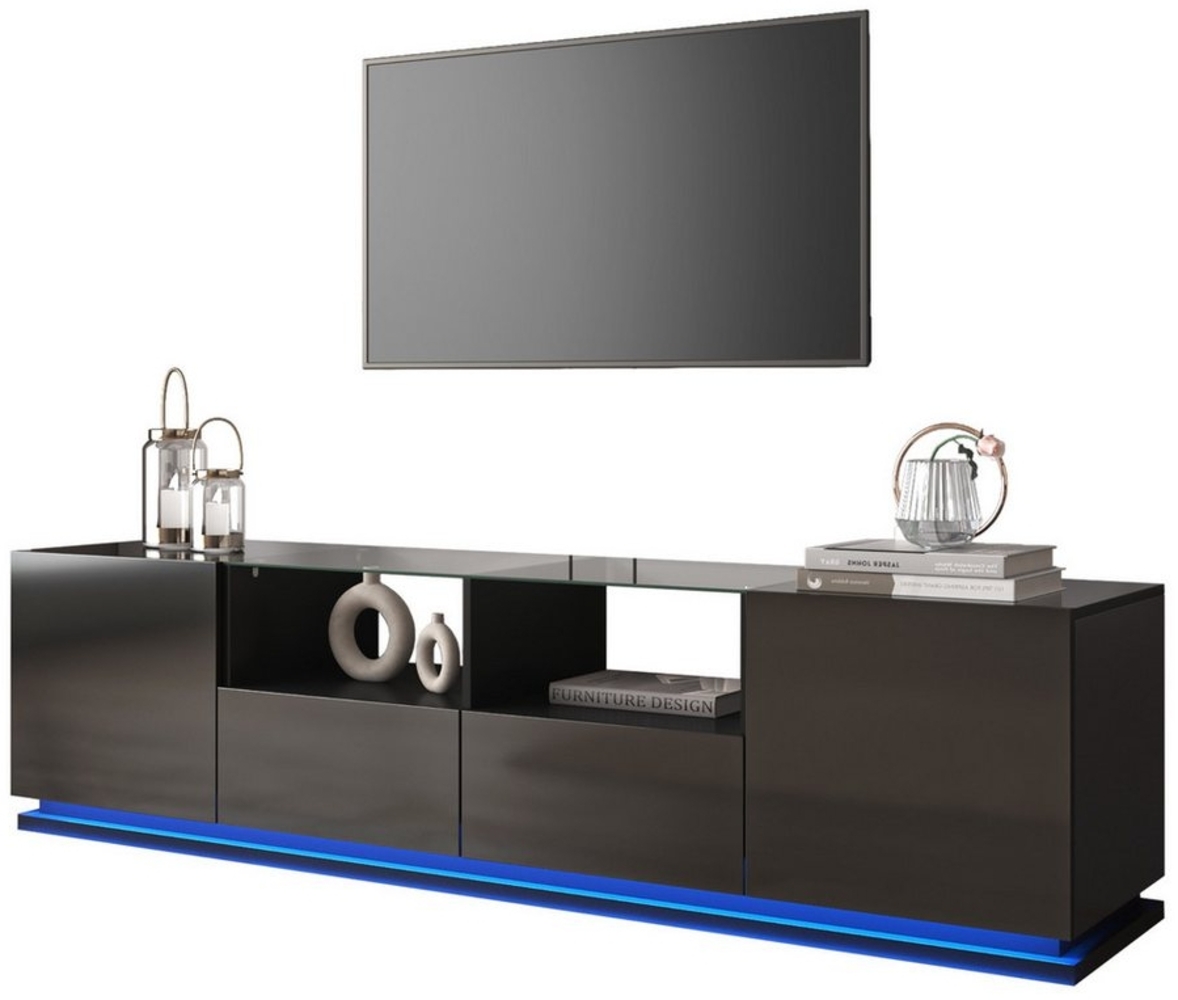 Merax Lowboard Hochglanz TV-Schrank mit LED, Fernsehtisch mit 2 Schubladen, 2 Türen und Glasböden, Breit: 165cm Bild 1