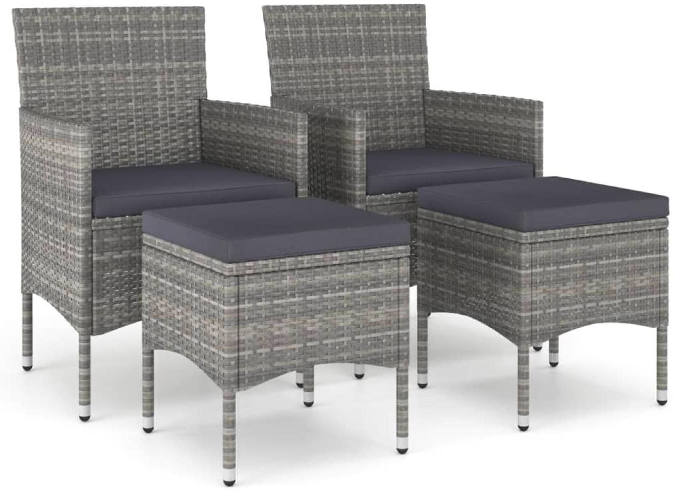 vidaXL 4-tlg. Gartenstuhl und Hocker Set Poly Rattan Grau 310611 Bild 1