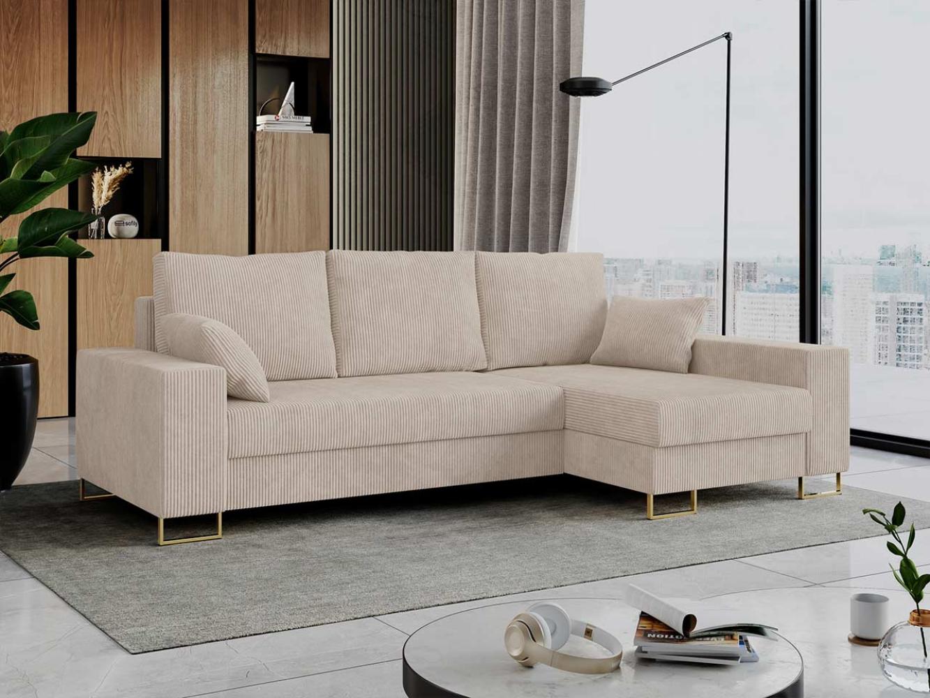 Mks Möbel 'Dorian L-Form' Ecksofa  mit Bettkasten, 242 x 138 x 95 cm, Beige, Cord Bild 1