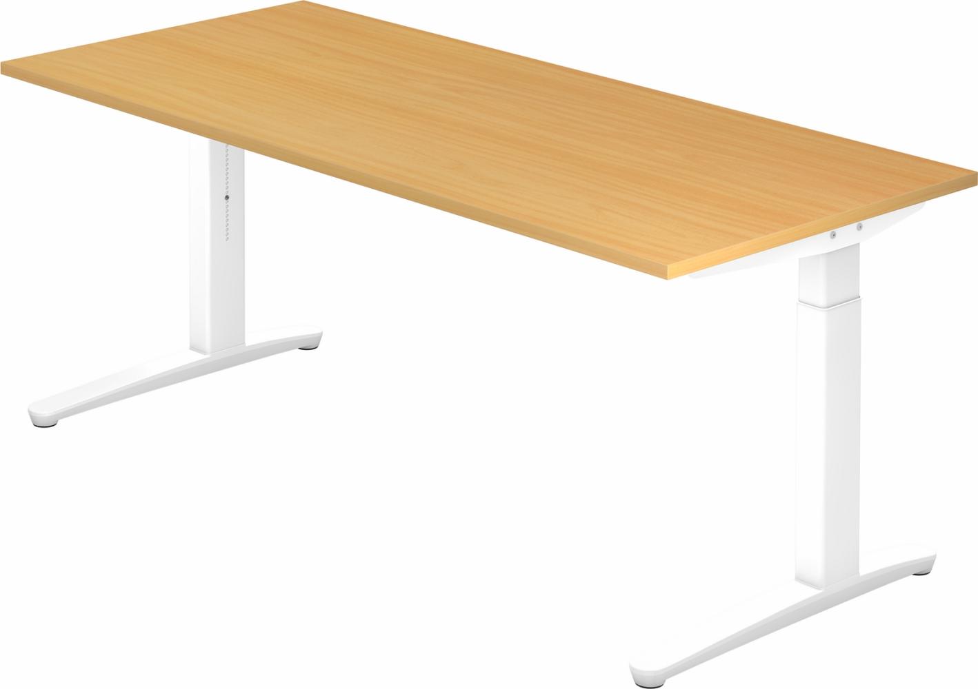 bümö® Design Schreibtisch XB-Serie höhenverstellbar, Tischplatte 180 x 80 cm in Buche, Gestell in weiß Bild 1