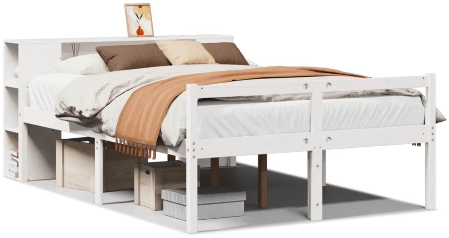 vidaXL Massivholzbett mit Regal ohne Matratze Weiß 120x190 cm Kiefer 3321962 Bild 1