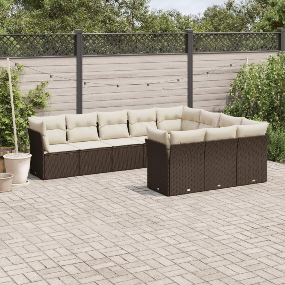 vidaXL 10-tlg. Garten-Sofagarnitur mit Kissen Braun Poly Rattan 3218223 Bild 1