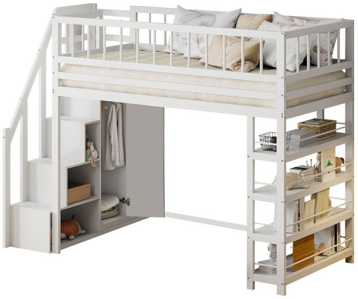 REDOM Kinderbett Stauraumbett, Hochzaun-Sicherheitsdesign (ideal für Schlafzimmer & Kinderzimmer, langlebiges Massivholz, mit Sicherheitskletterleiter, Multifunktionsbett 90 x 200 cm), ohne Matratze Bild 1