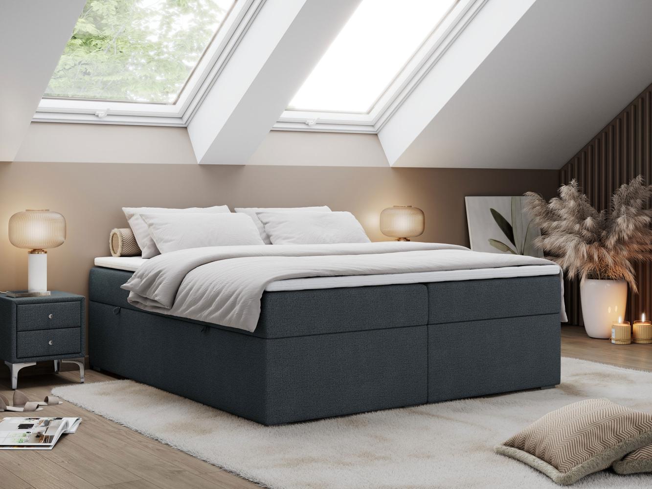 Boxspringbett - Doppelbett mit Multipocket-Matratze - BESS -200x200 - Dunkelgrau Stoff - H3 Bild 1