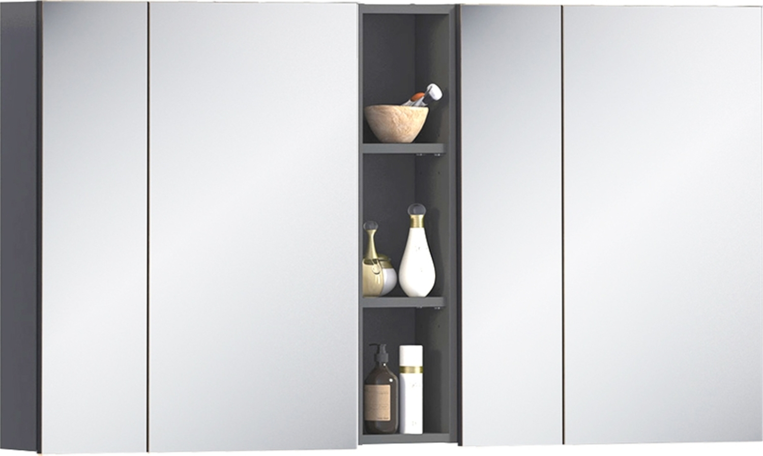 Badezimmer Spiegelschrank 140 cm breit MODENA-56 in anthrazit, B/H/T: ca. 140/75/16 cm Bild 1