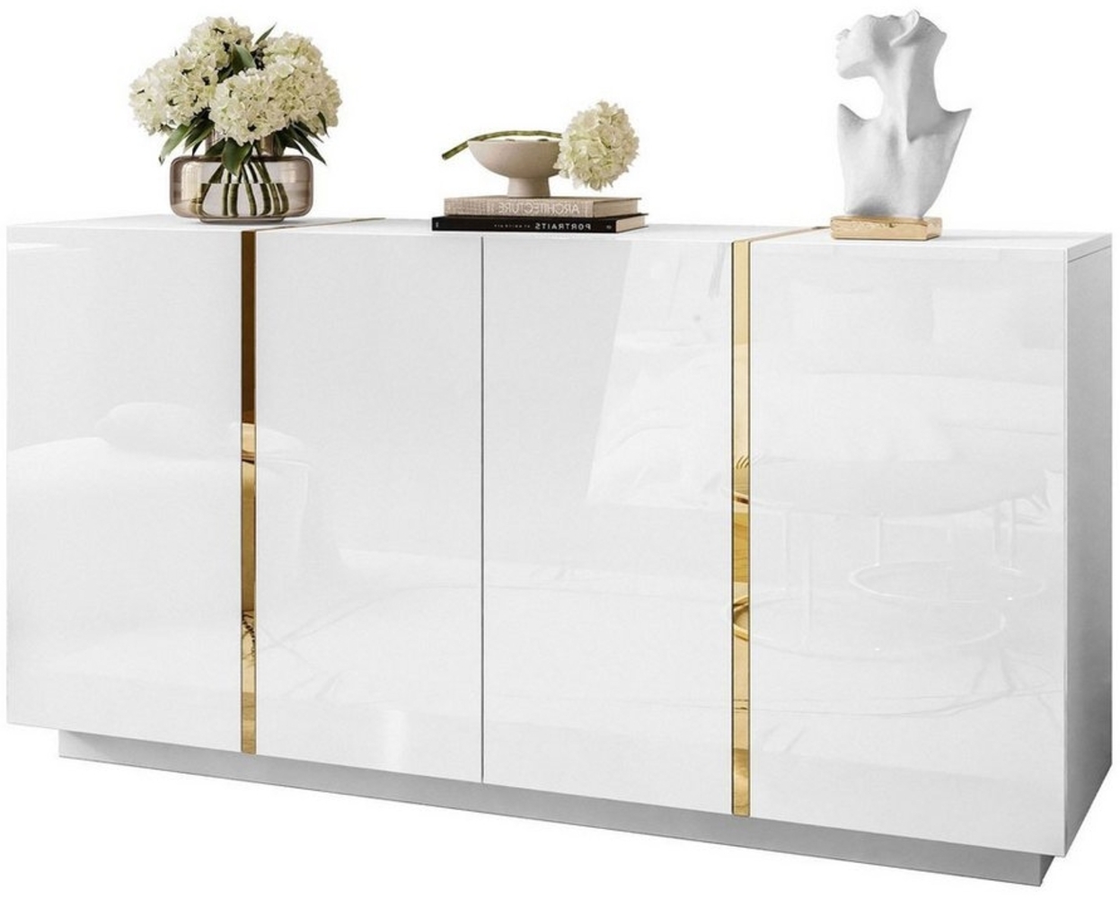 ALLHOUSE24 Kommode DIAMANT GOLD Hochglanz 158 cm Sideboard weiß, schwarz oder kaschmir, Breite 158 cm Bild 1