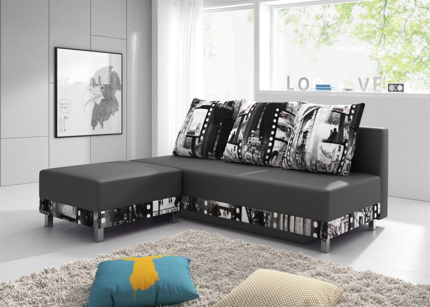 Sofa Schlafsofa KIRA inklusive Bettkasten und Hocker Dunkelgrau Bild 1