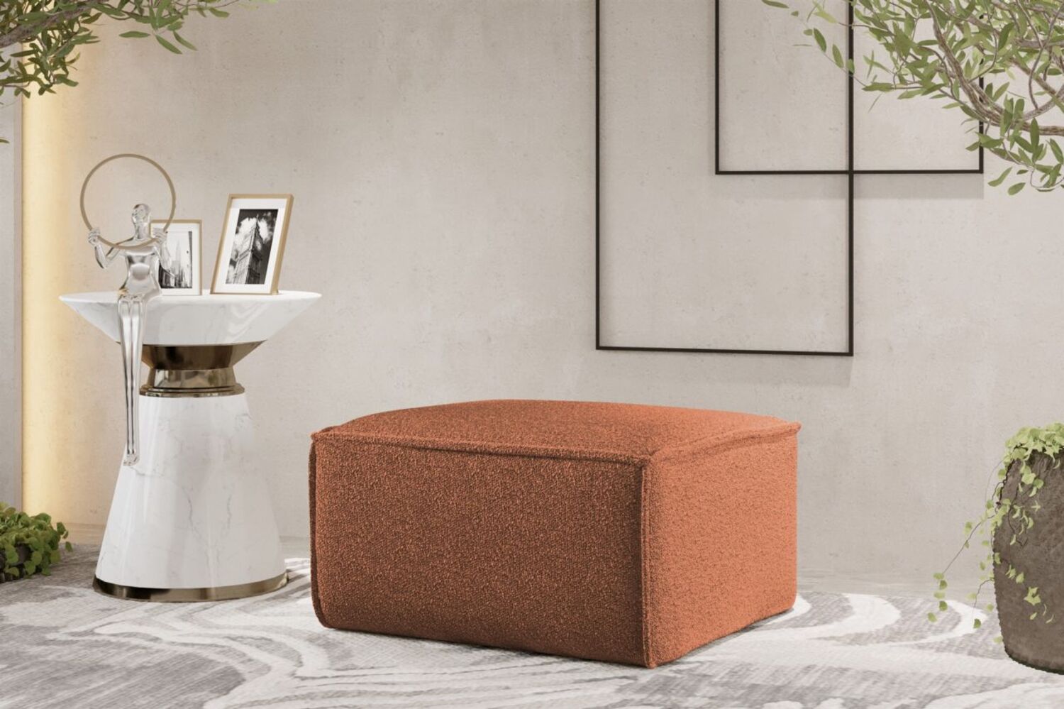 Polsterhocker Designerhocker CELES PREMIUM 65x65 cm Stoff Ascot Bukla Terracotta Bild 1