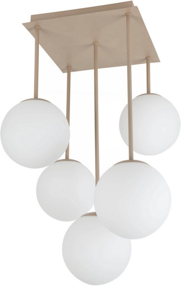 my home Pendelleuchte Nymölla, ohne Leuchtmittel, 5 Glaskugeln mit je 1x E14 exkl, Gestell eckig beige matt Bild 1