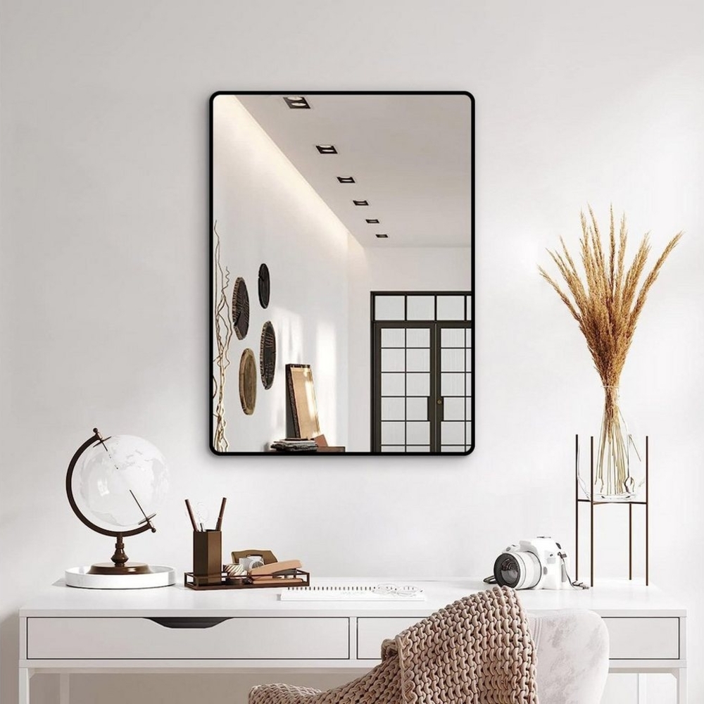 Boromal Spiegel Bad 60x40 50x70 80x60 Rechteckig Schwarz Wandspiegel Metall Rahmen (Flurspiegel, HD Kupfer- und bleifreier Spiegel, explosionsgeschützt), Vertikal, Horizontal, hängend, Wand gelehnt Bild 1