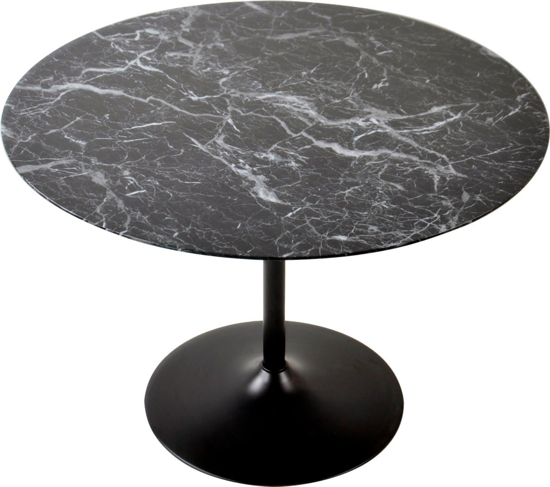 Esstisch rund Durchmesser 110 cm schwarzes Metall und MDF in Marmoroptik Bild 1