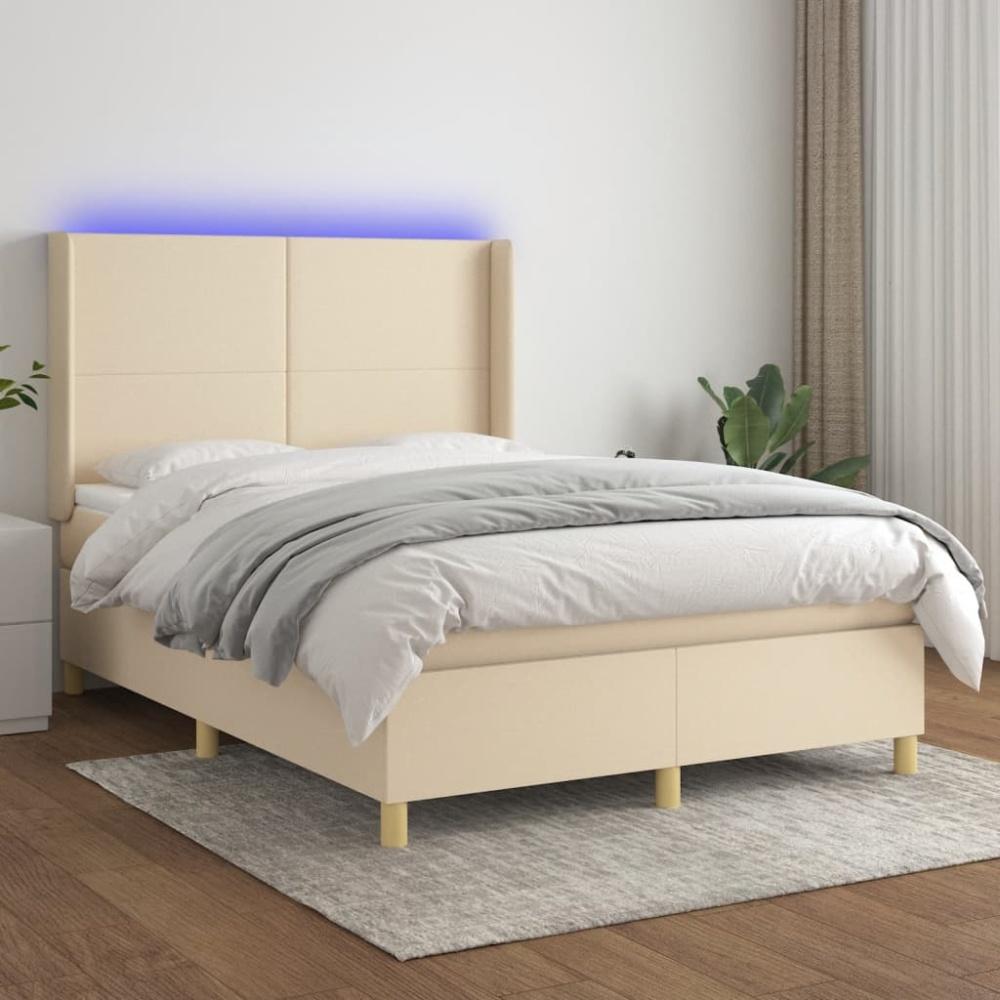 vidaXL Boxspringbett mit Matratze & LED Stoff Creme 140 x 200 cm, Härtegrad: H2 [3138722] Bild 1