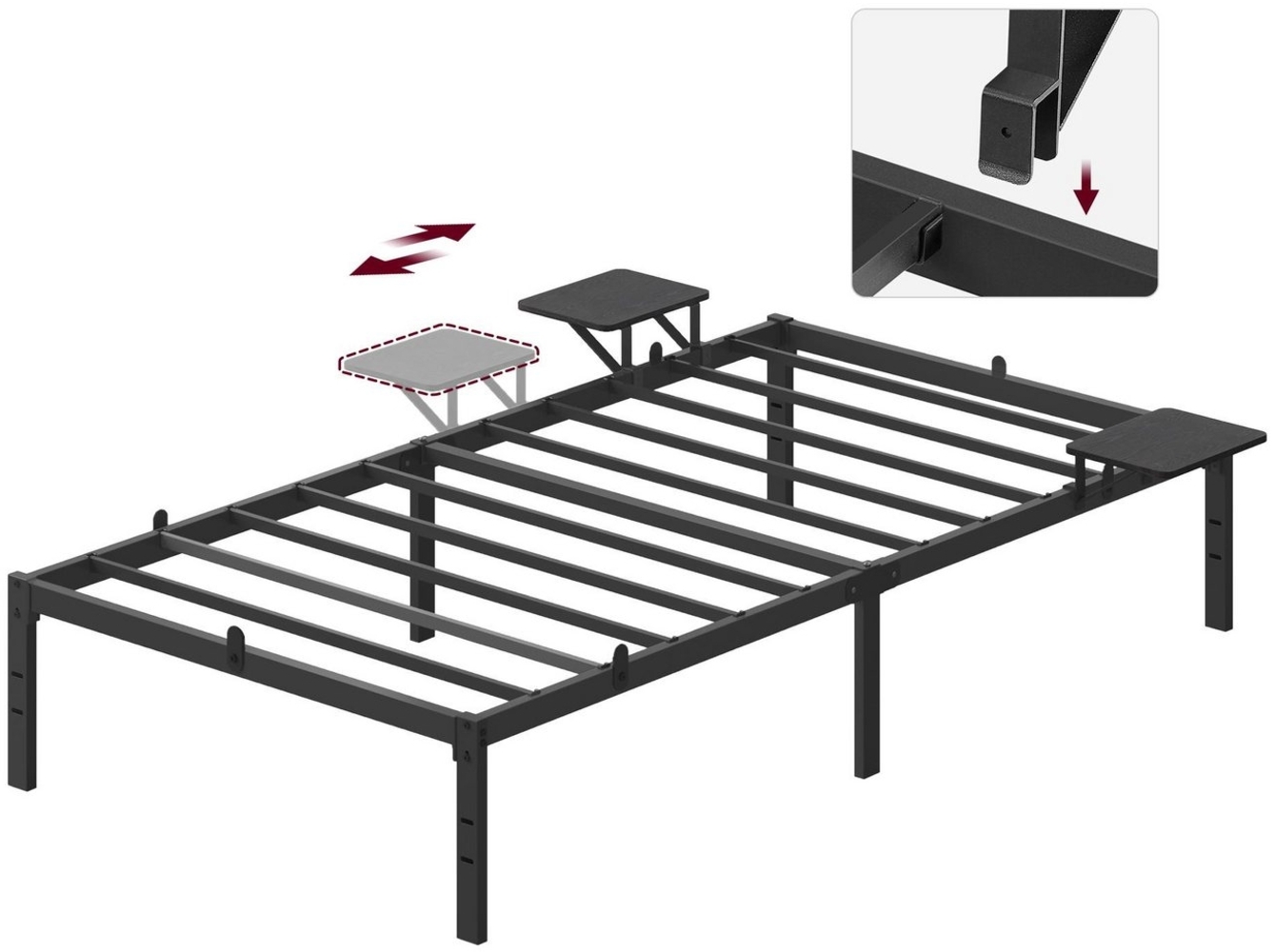 VASAGLE Doppelbettgestell, Bettrahmen, Bettgestell aus Metall, mit Aufbewahrungsregalen, Gästebett, passend für 90 x 200 cm Matratze Bild 1