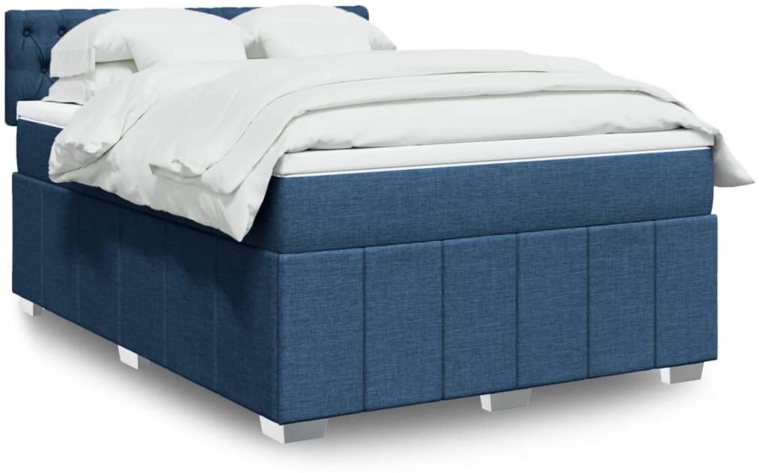 vidaXL Boxspringbett mit Matratze Blau 140x200 cm Stoff 3289404 Bild 1