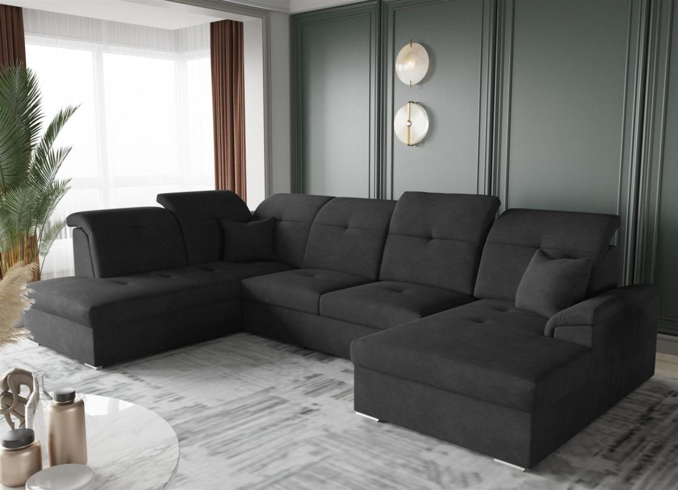 Wohnlandschaft Schlafsofa FREJA Stoff Brooklyn Schwarz Langer Schenkel Links Bild 1