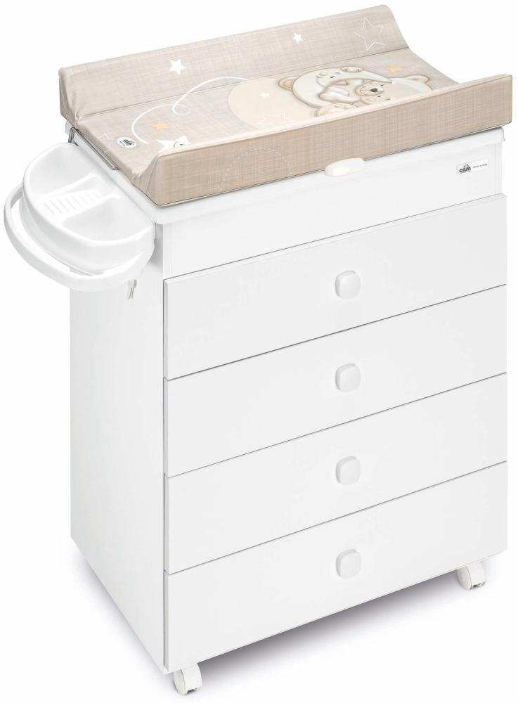 CAM Baby Mehrzweck-Wickelkommode Asia | für 0-12 Monate | Weiß Beige | inklusive Badewanne und Wickelunterlage Bild 1