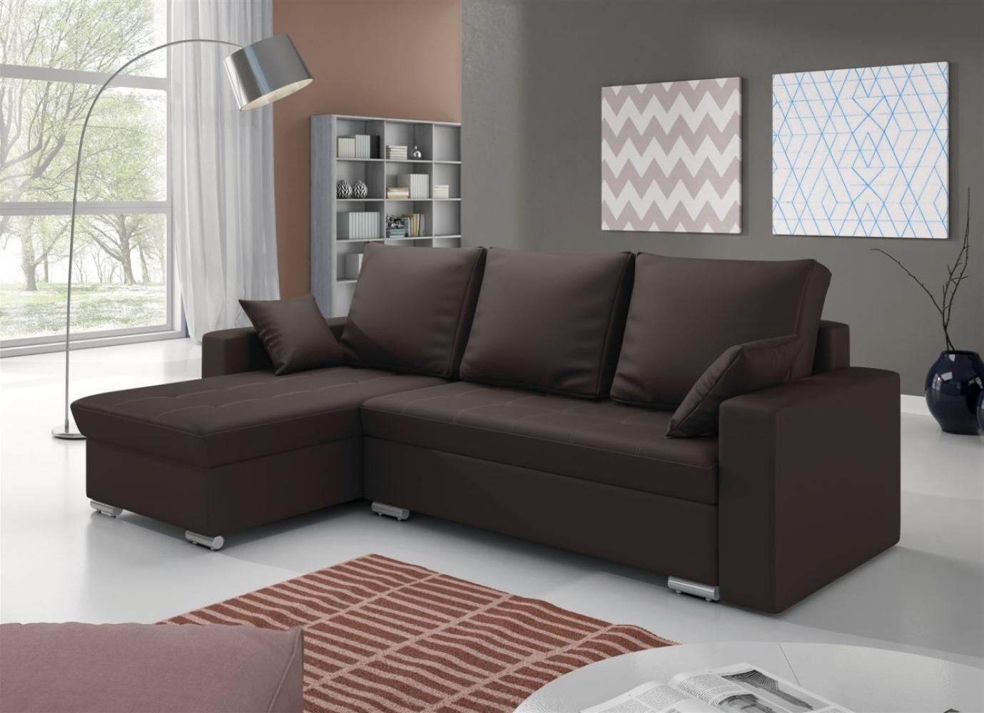 Ecksofa Sofa ADARA mit Schlaffunktion Kunstleder Braun Ottomane Links Bild 1