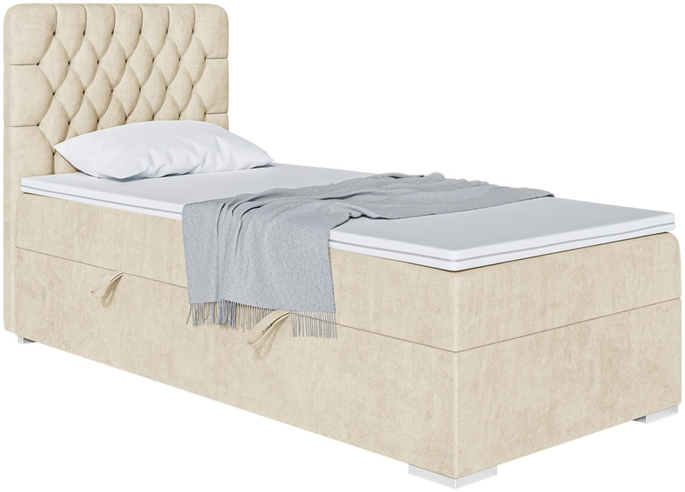 MEBLINI Boxspringbett DALIA 80x200 cm mit Bettkasten - H4/Beige Samt Gepolstert Einzelbett mit Topper & Taschenfederkern-Matratze - 80x200 Rechts Bild 1