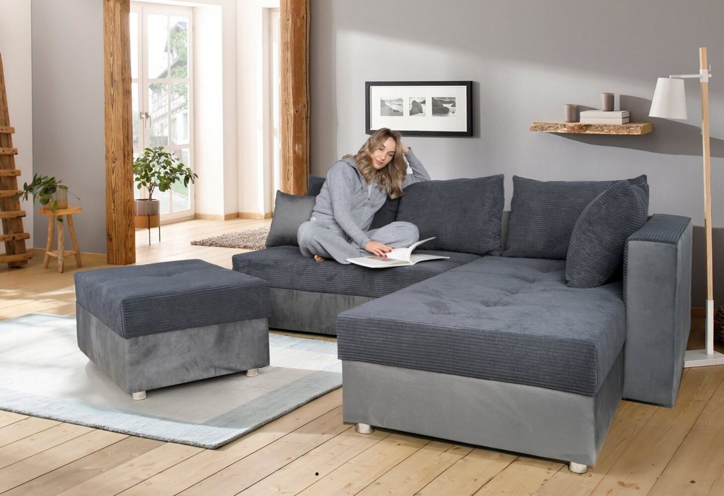 COLLECTION AB Ecksofa Italia L-Form, mit Bettfunktion und Bettkasten, in Cord-Samt Mix Bild 1