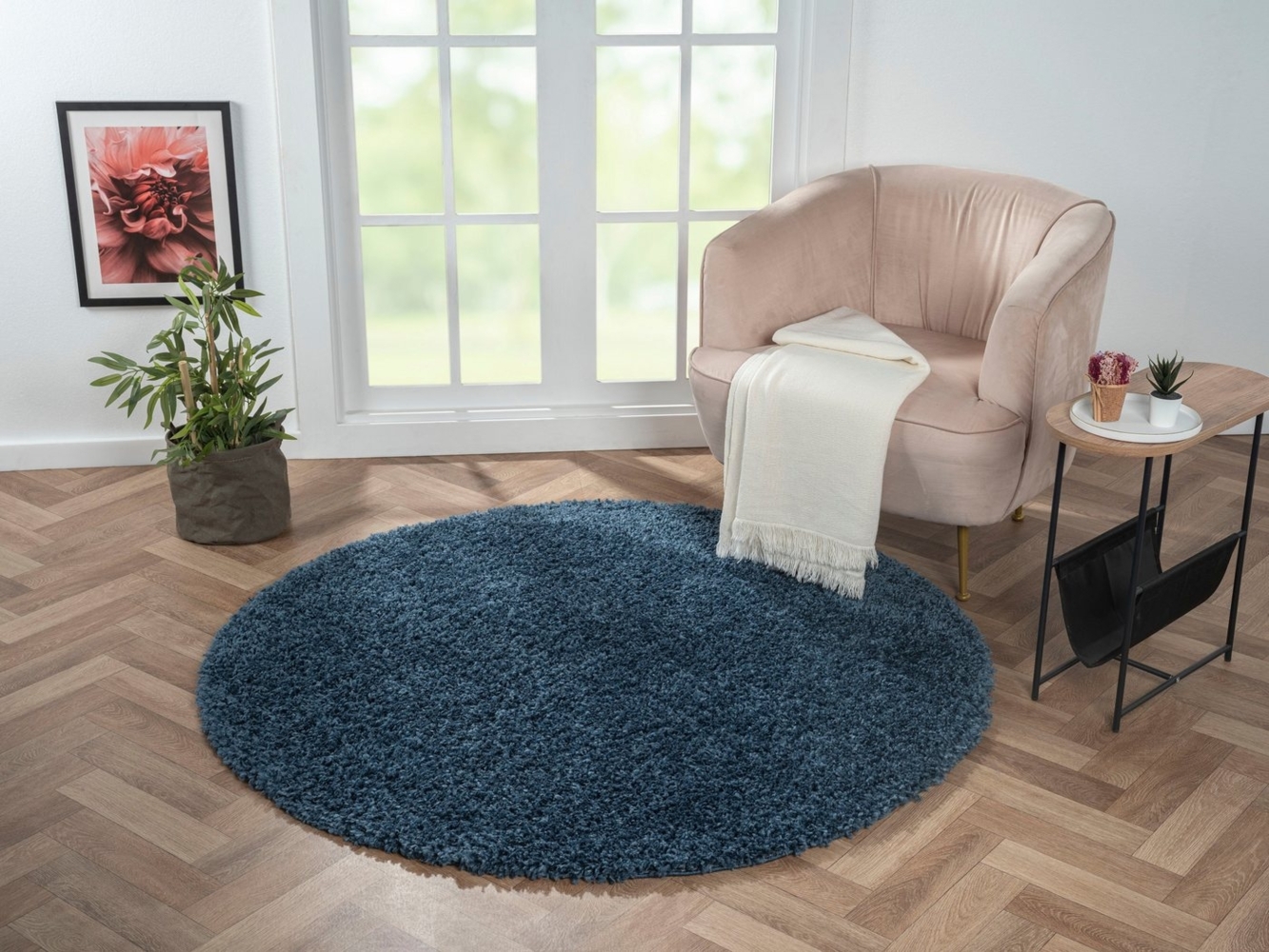 Myflair Möbel & Accessoires Hochflor-Teppich My Shaggy, rund, Höhe: 37 mm, Shaggy, Uni Farben, leicht glänzend, Microfaser, extra flauschig Bild 1