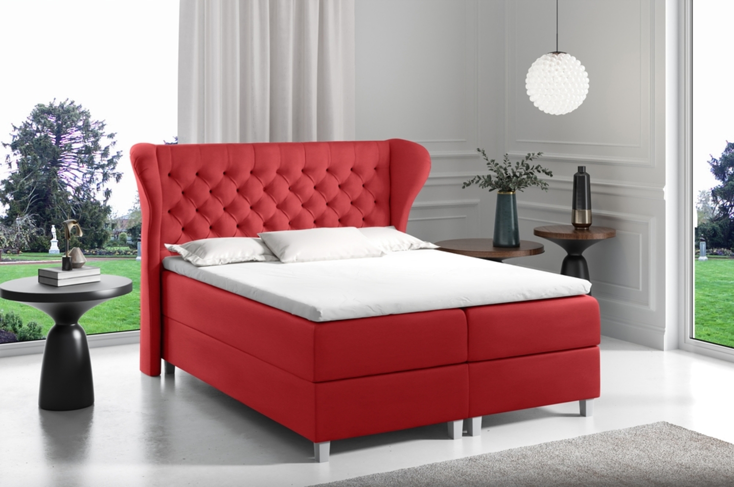 99rooms Turin Boxspringbett Kunstleder 200x200 cm Rot Bild 1