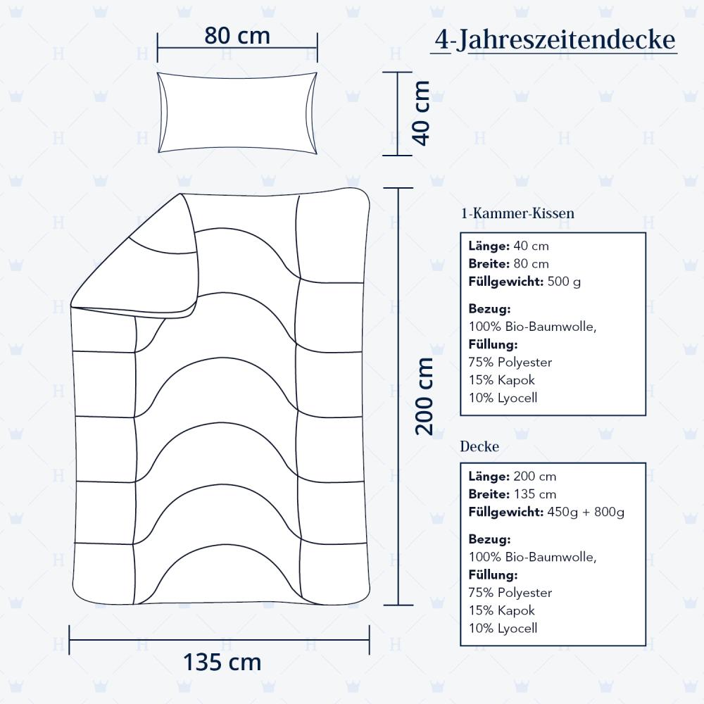 Heidelberger Bettwaren Bettdecke 135x200 cm mit Kissen 80x40 cm, Made in Germany | 4-Jahreszeitendecke, Schlafdecke, Steppbett mit Kapok-Füllung | atmungsaktiv, hypoallergen, vegan | Serie Kanada Bild 1