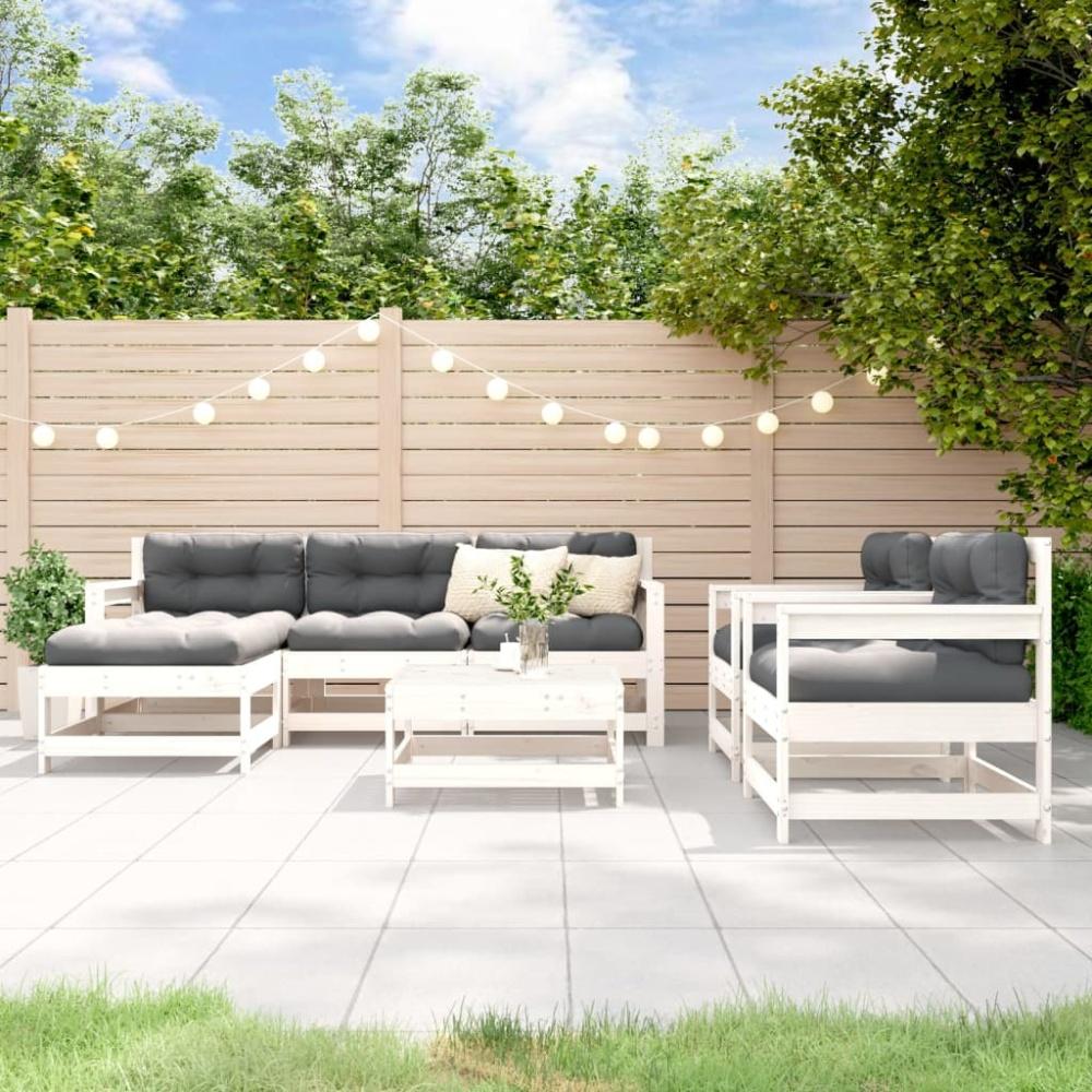 vidaXL 7-tlg. Garten-Lounge-Set mit Kissen Weiß Massivholz 3185823 Bild 1