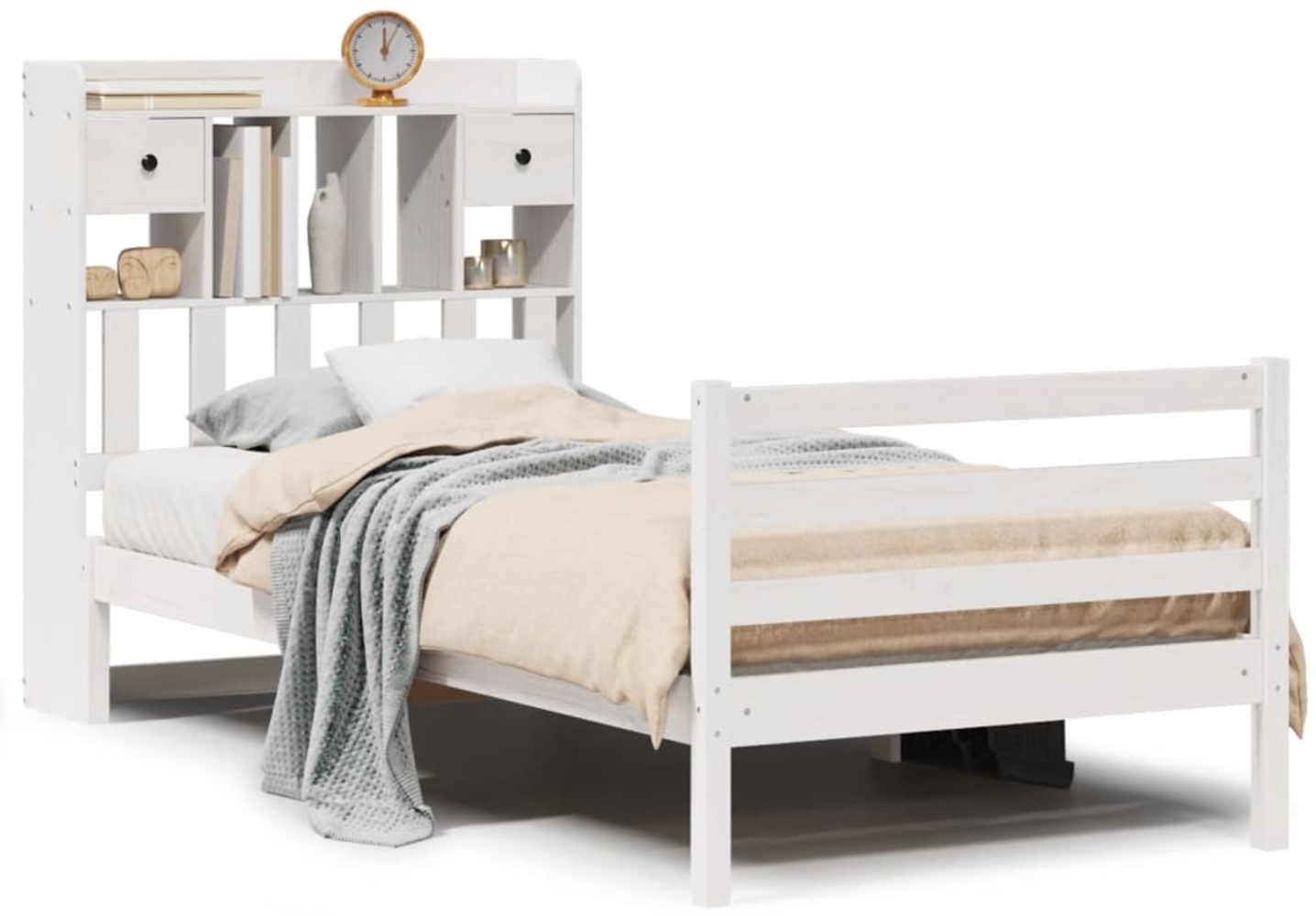 vidaXL Massivholzbett mit Regal ohne Matratze Weiß 90x190 cm Kiefer 3321925 Bild 1
