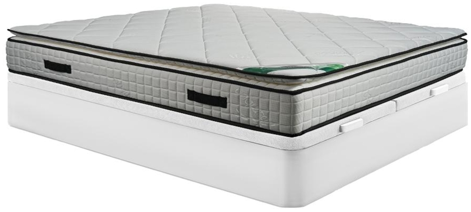 Vente-unique - Set aus Bettgestell mit Bettkasten + Schaumstoffmatratze - Bambusbezug - 180 x 200 cm - Stärke 23 cm - Weiß - ADANA von NATUREA Bild 1