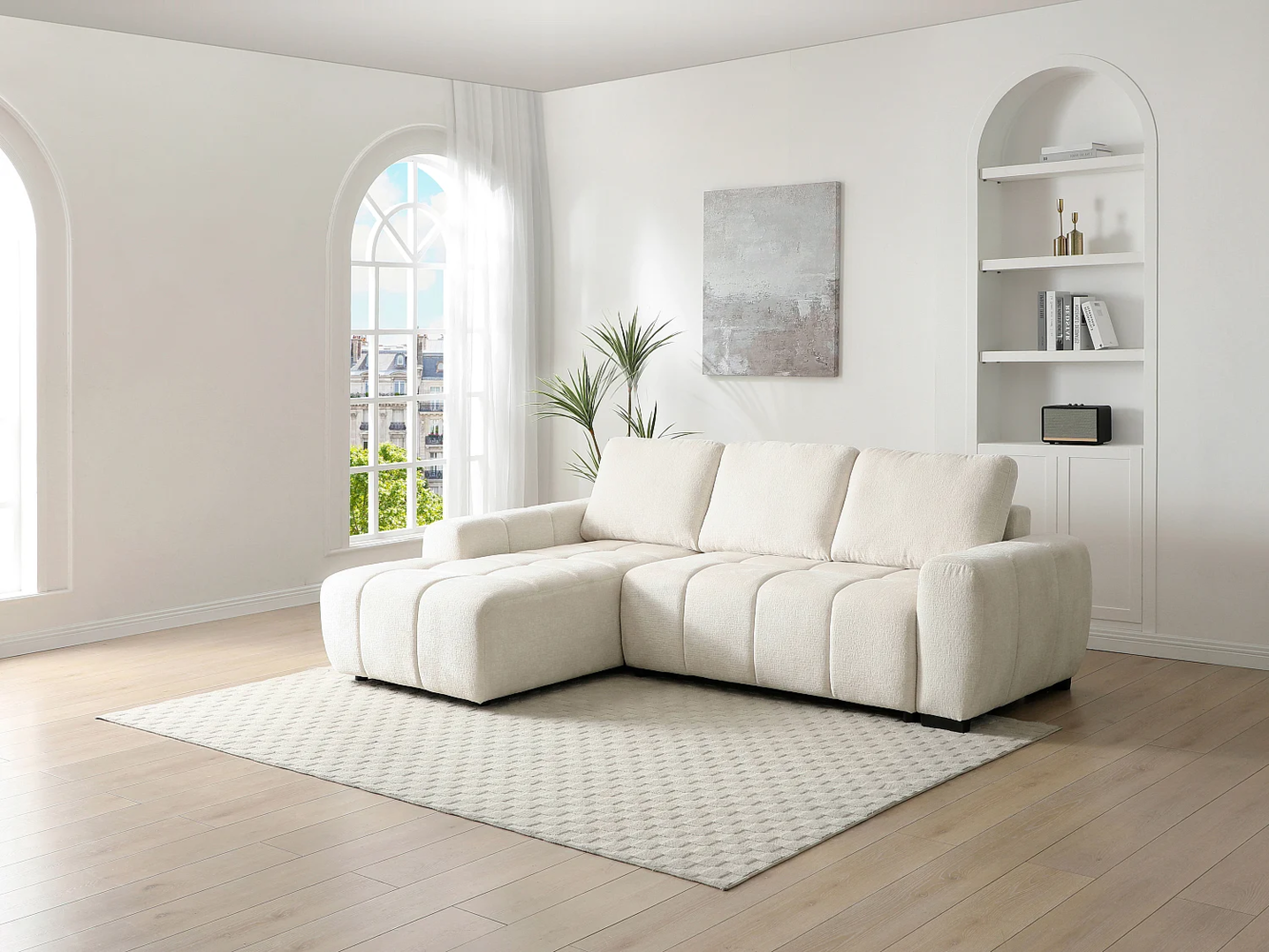 Vente-unique - Ecksofa mit Schlaffunktion - Ecke links - Chenille - Beige - KOUMALO Bild 1