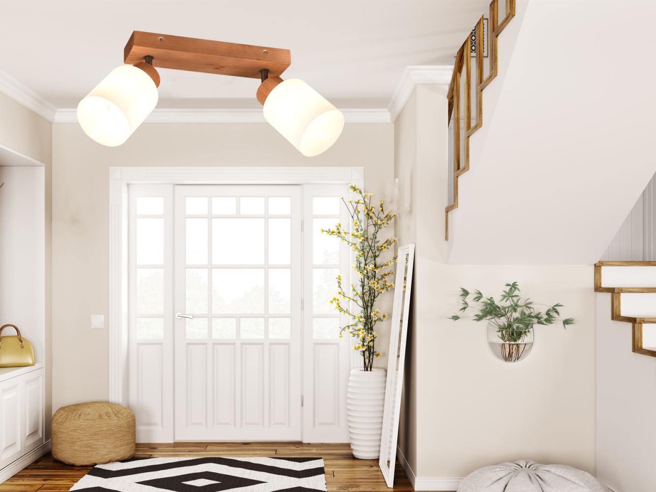 Reality Leuchten LED Deckenstrahler, Dimmfunktion, LED wechselbar, warmweiß, innen, Holz-lampe 2 Spots, Deckenleuchte Treppenhaus & Ankleidezimmer Bild 1