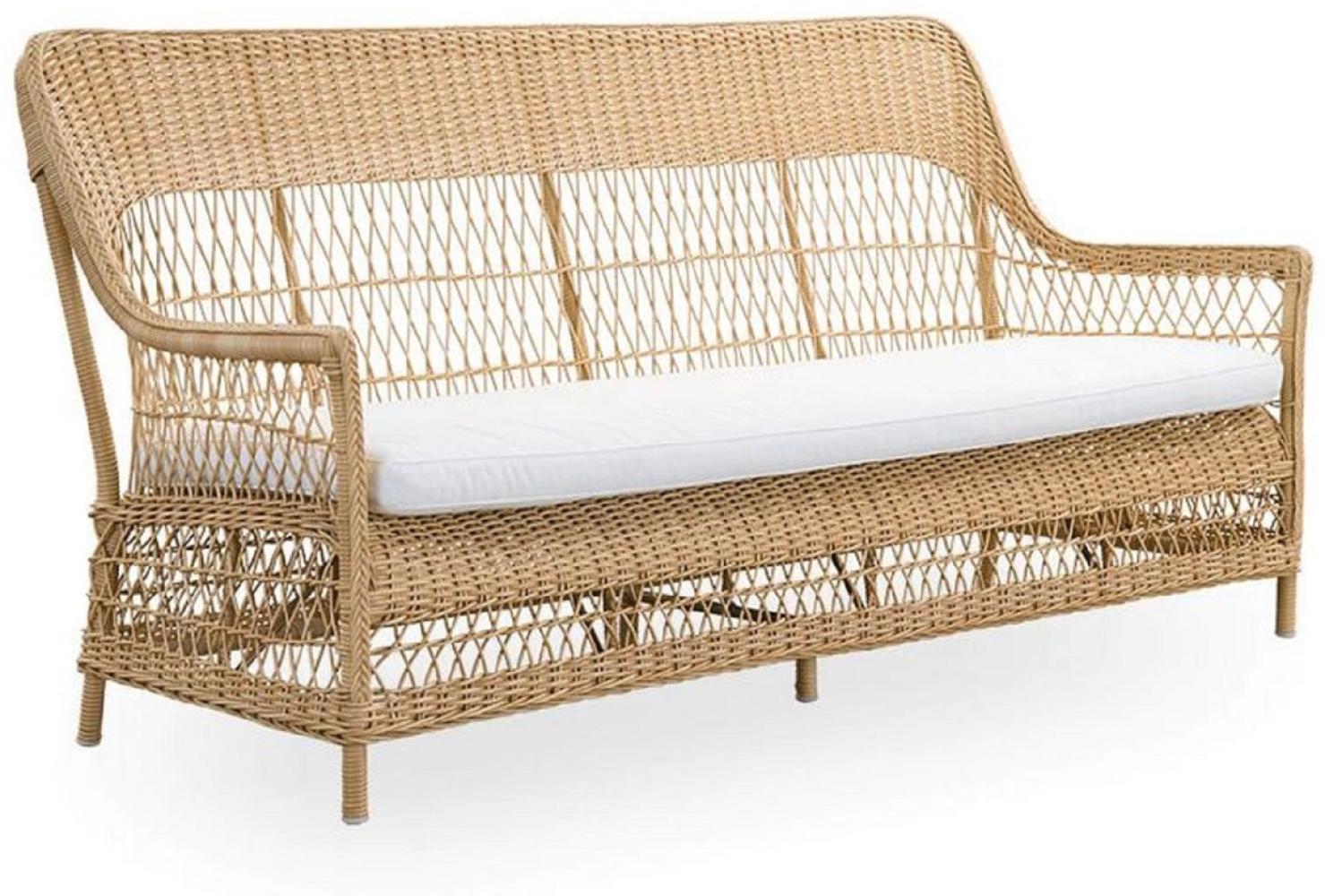 Casa Padrino Luxus Gartensofa mit Sitzkissen Naturfarben / Weiß 191x79 x H. 95 cm - Wetterbeständiges Garten & Terrassen Sofa - Garten & Terrassen Möbel - Luxus Qualität Bild 1