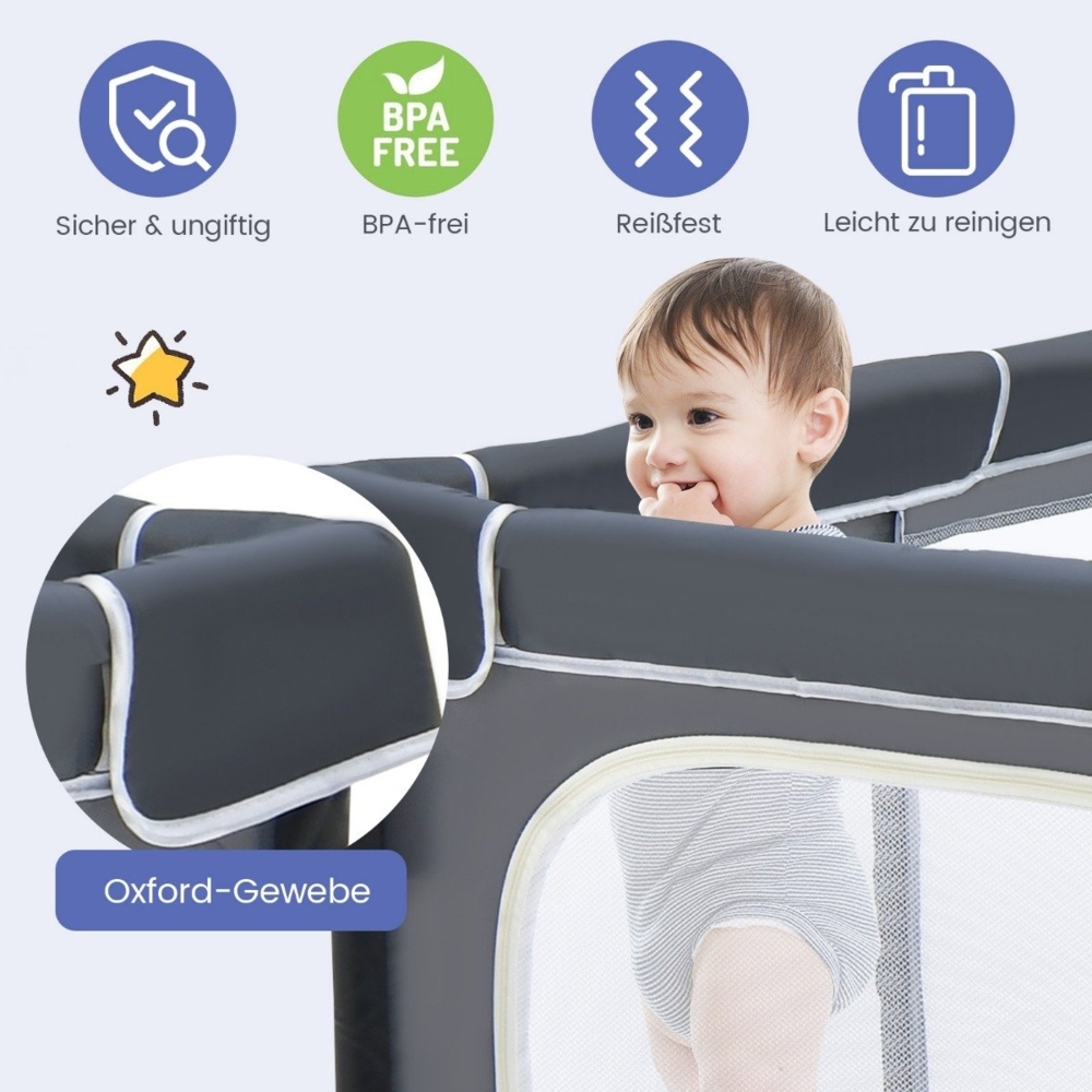 Quadratischer Baby-Laufstall 124 x 124 cm Großer Spielzaun Dunkelgrau Bild 1