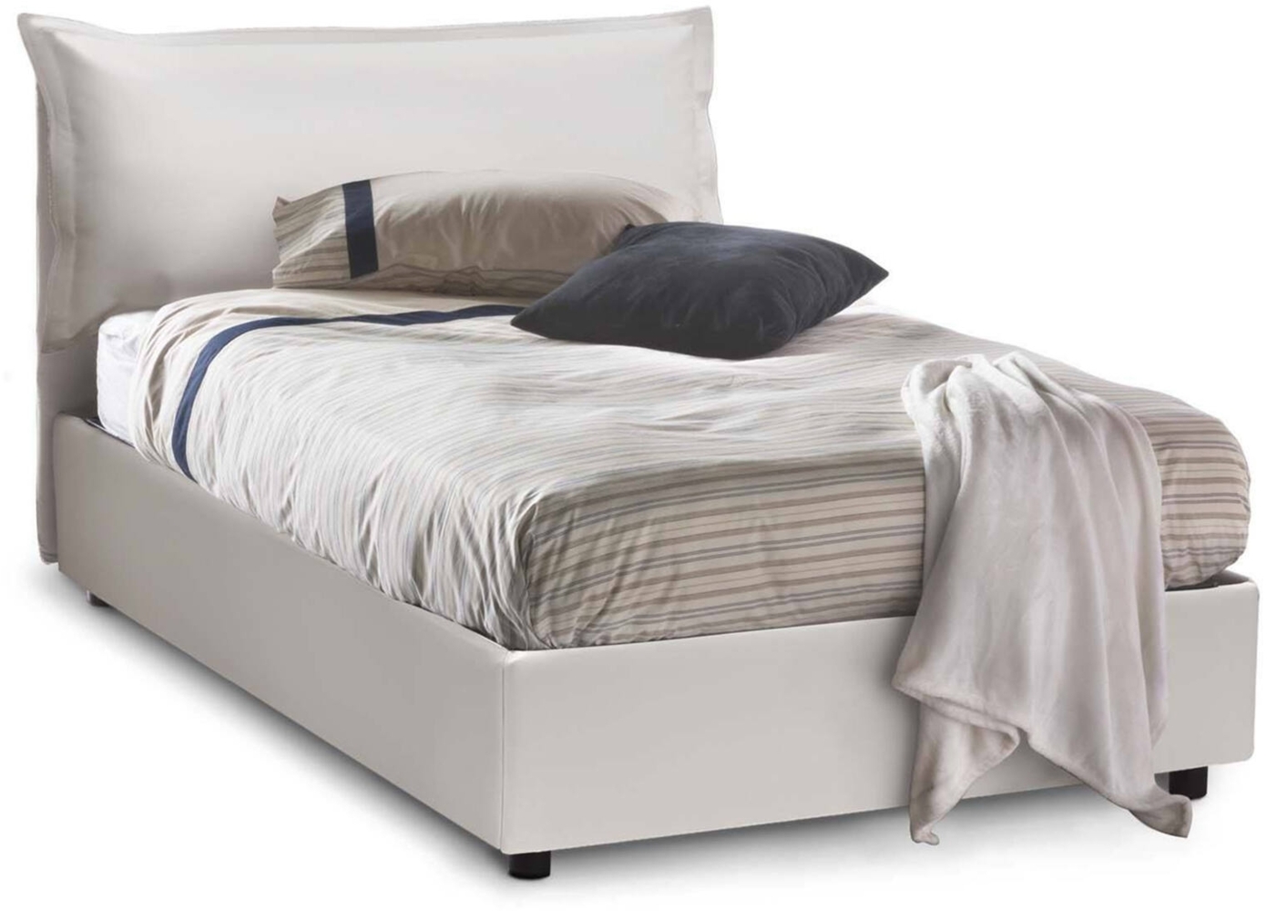 Dmora Doppelbett Cistus, Bettkasten mit Kunstlederbezug, 100 % Made in Italy, Öffnung vorne, inklusive Matratze 120 x 190 cm, Weiß Bild 1