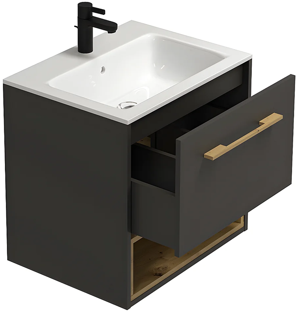 Vente-unique - Waschbeckenunterschrank hängend mit Einbauwaschtisch - Anthrazit - 60 cm - YANGRA Bild 1